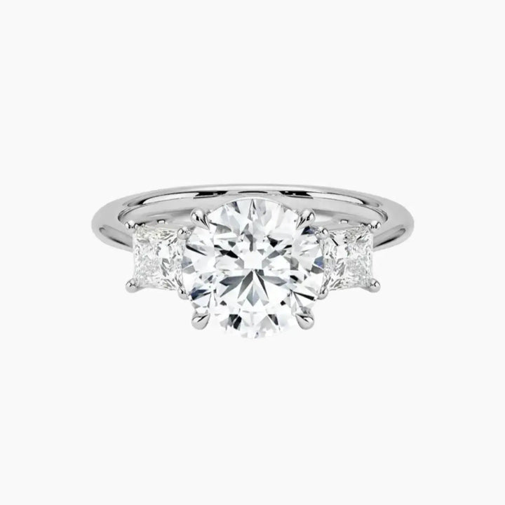 Vespera Round Three Stone 3 Carat Lab Grown Diamond Engagement Ring in 18K White Gold