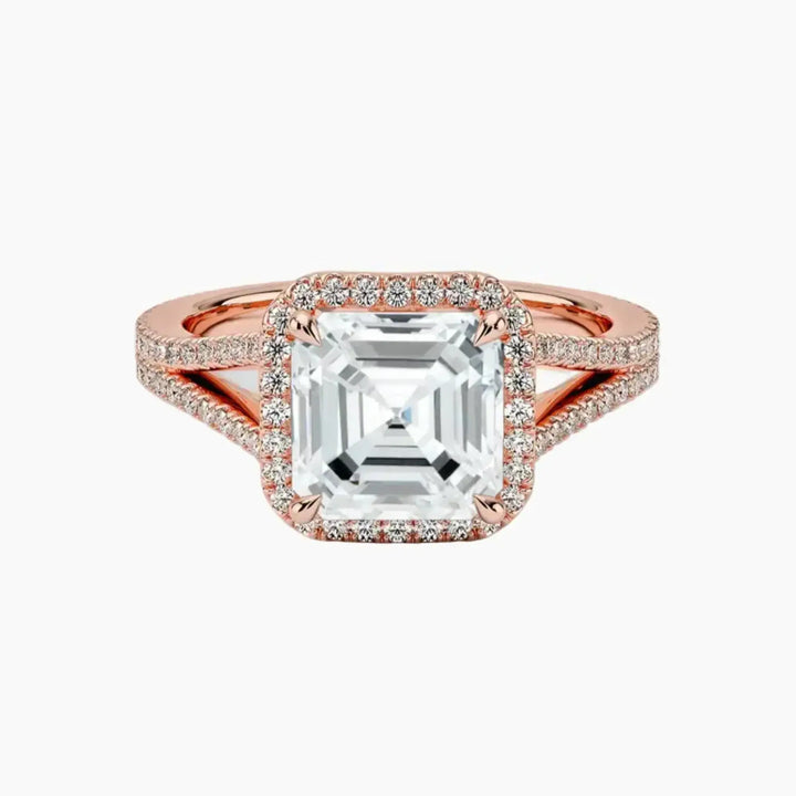 Zephyrine Asscher Designer 2 Carat Lab Grown Diamond Engagement Ring in 18K Rose Gold