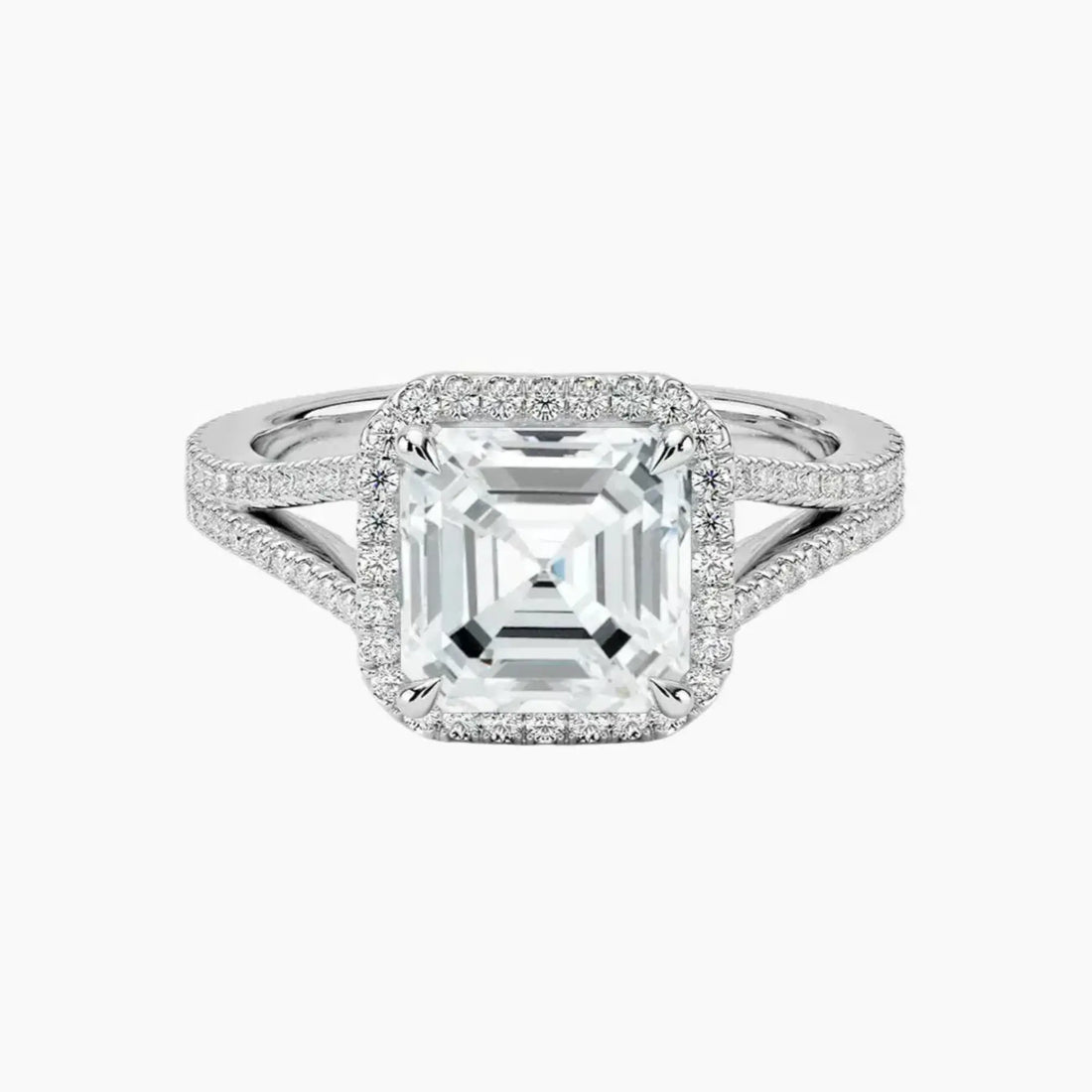 Zephyrine Asscher Designer 1 Carat Lab Grown Diamond Engagement Ring in 18K White Gold