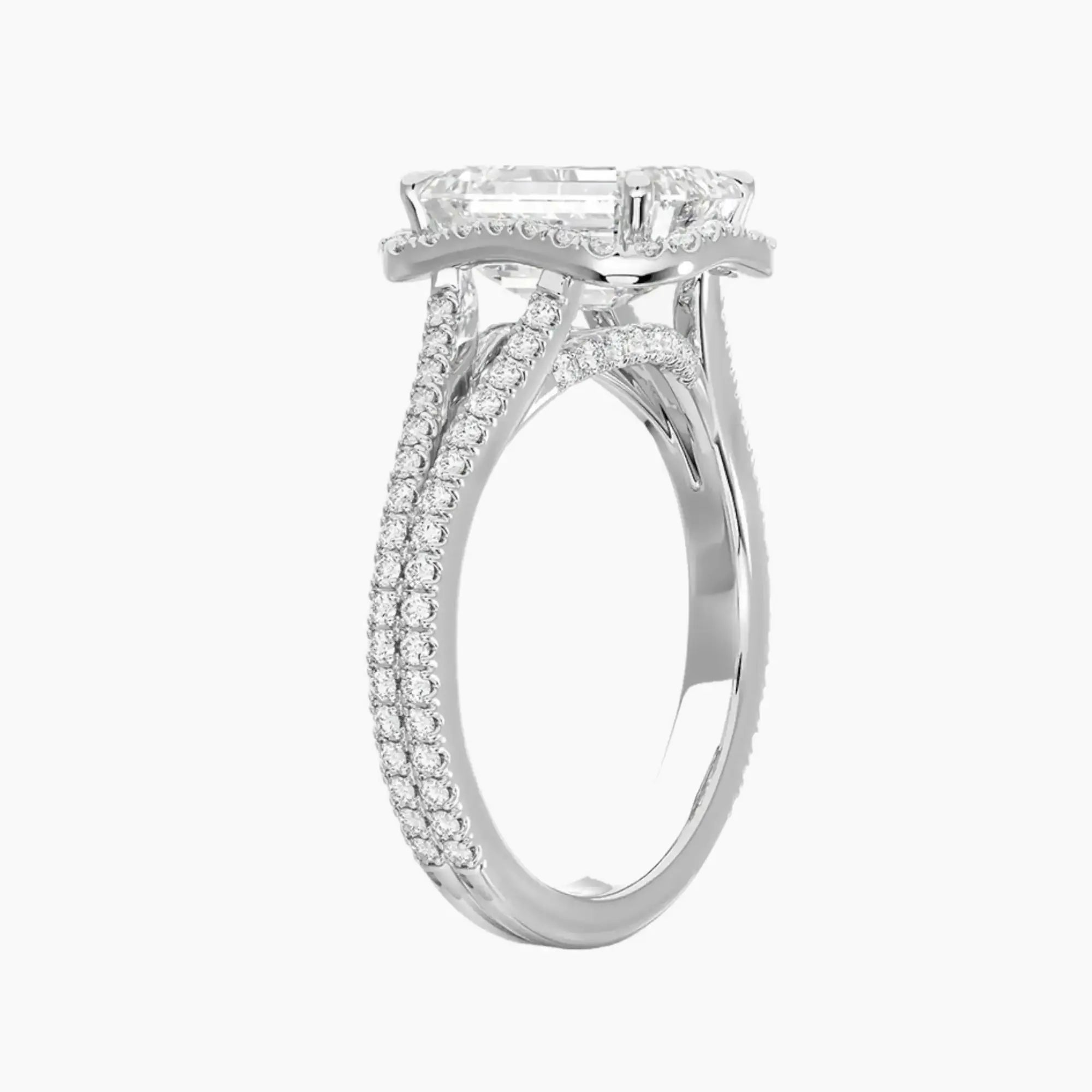 Zephyrine Emerald Designer 3 Carat Lab Grown Diamond Engagement Ring in 18K White Gold