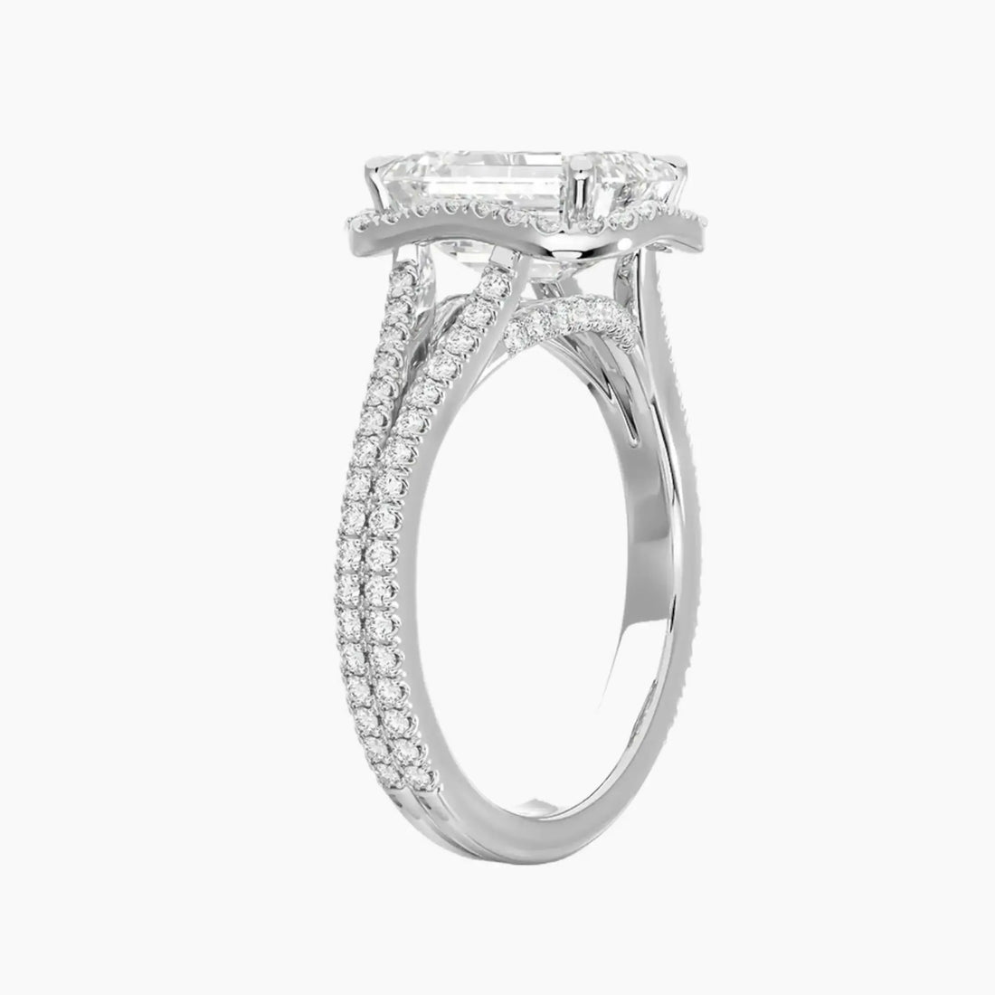 Zephyrine Emerald Designer 3 Carat Lab Grown Diamond Engagement Ring in 18K White Gold