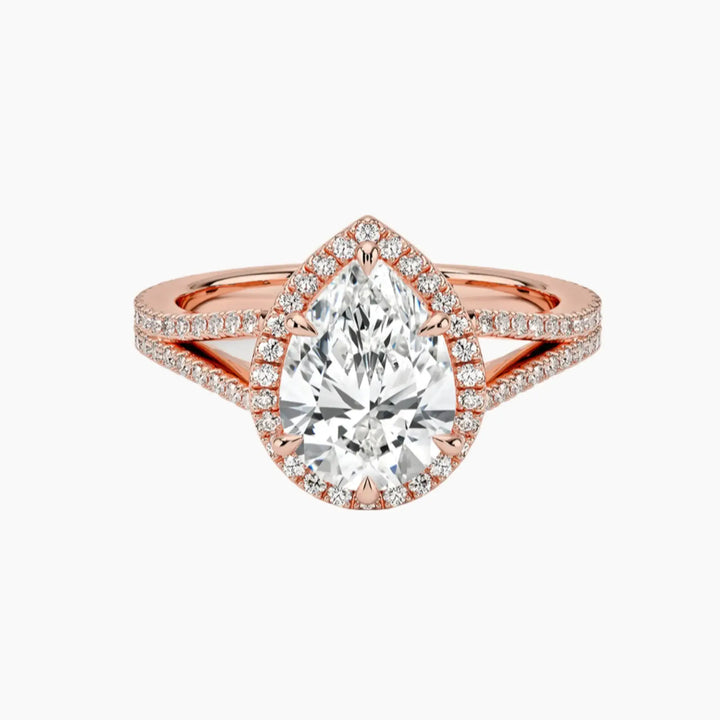 Zephyrine Pear Designer 3 Carat Lab Grown Diamond Engagement Ring in 18K Rose Gold