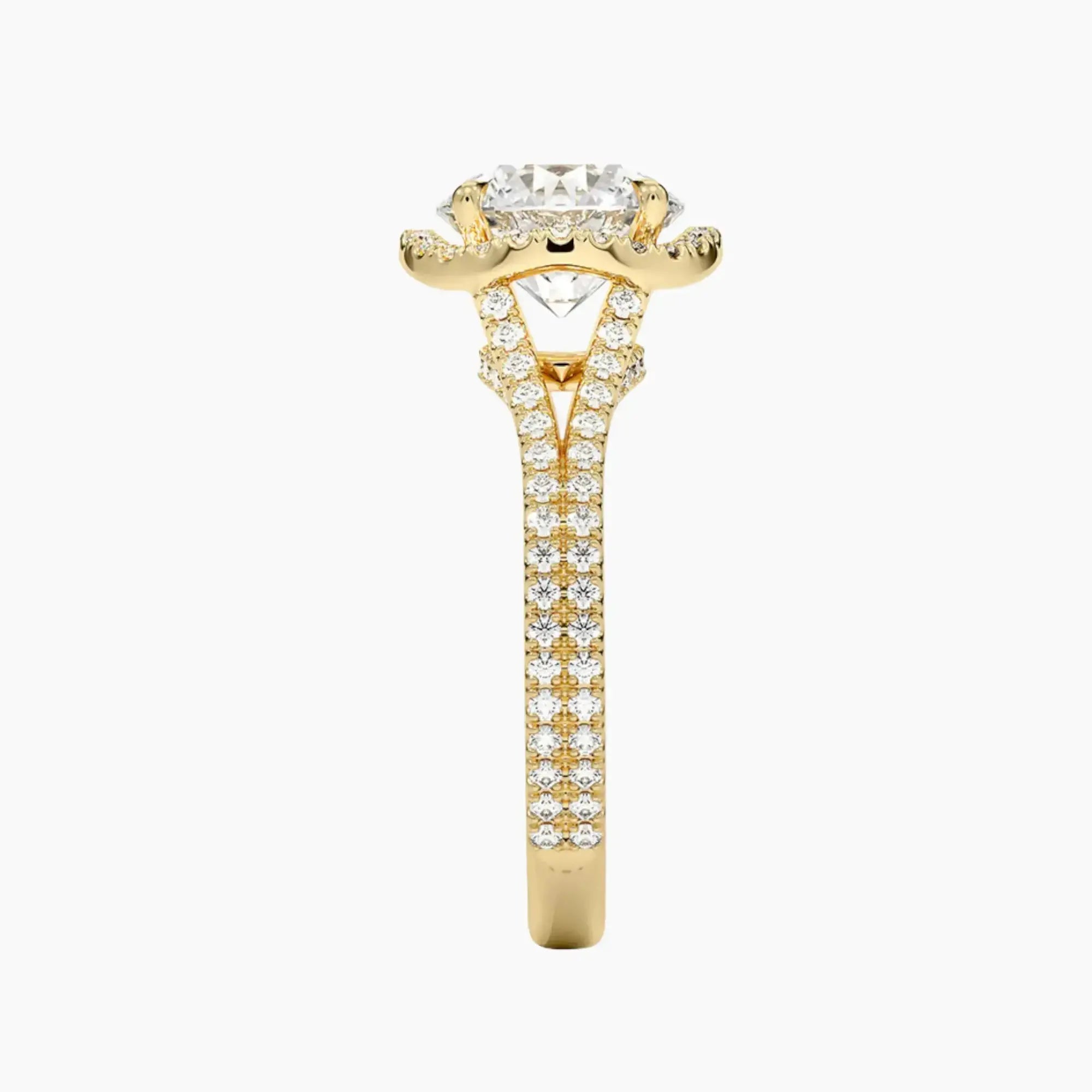 Zephyrine Round Designer 3 Carat Lab Grown Diamond Engagement Ring in 18K Yellow Gold