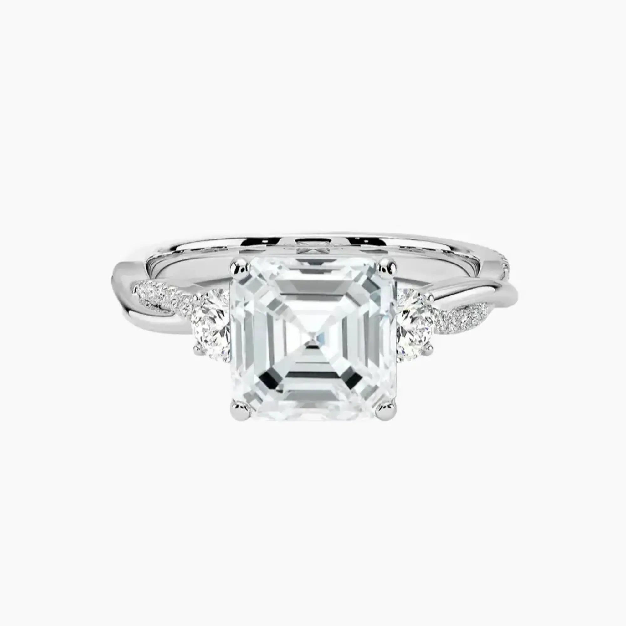 Calista Twisted Asscher Designer 3 Carat Lab Grown Diamond Engagement Ring in 14K White Gold