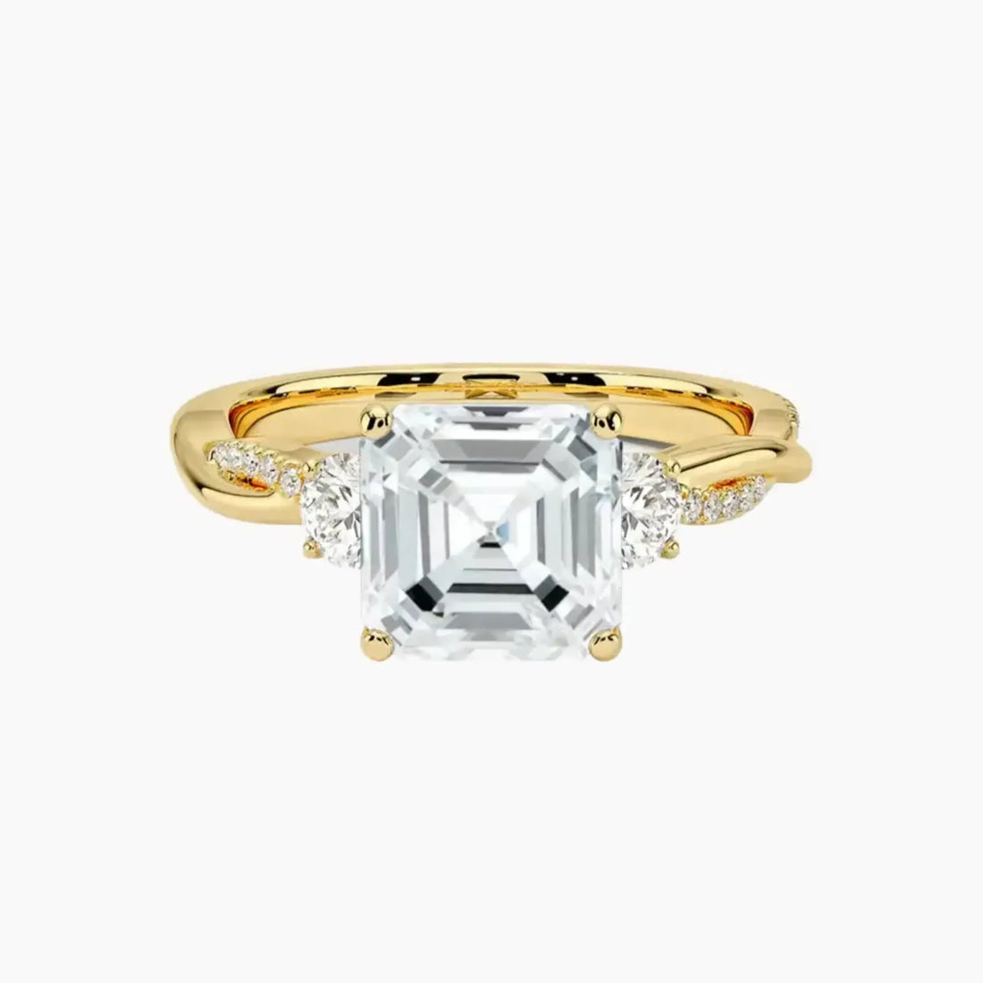 Calista Twisted Asscher Designer 2 Carat Lab Grown Diamond Engagement Ring in 18K Yellow Gold