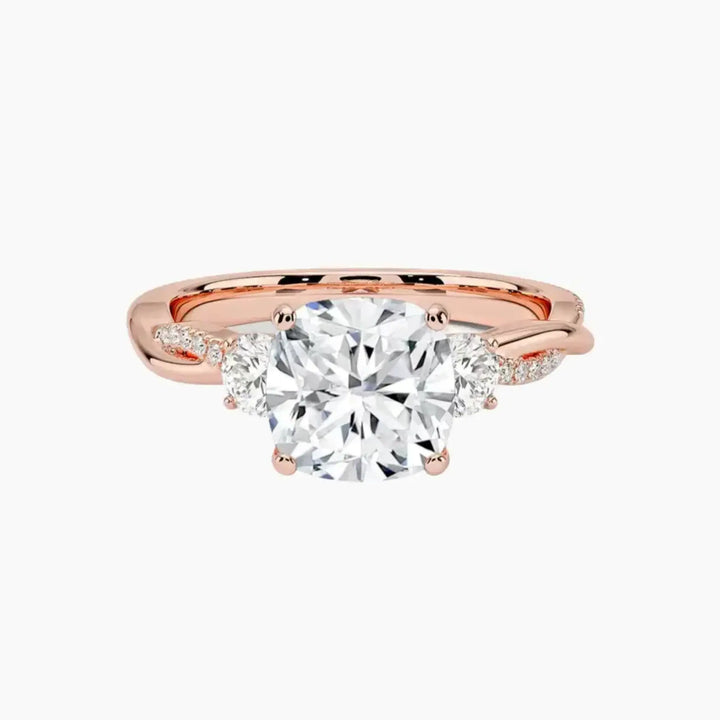 Calista Twisted Cushion Designer 2 Carat Lab Grown Diamond Engagement Ring in 18K Rose Gold
