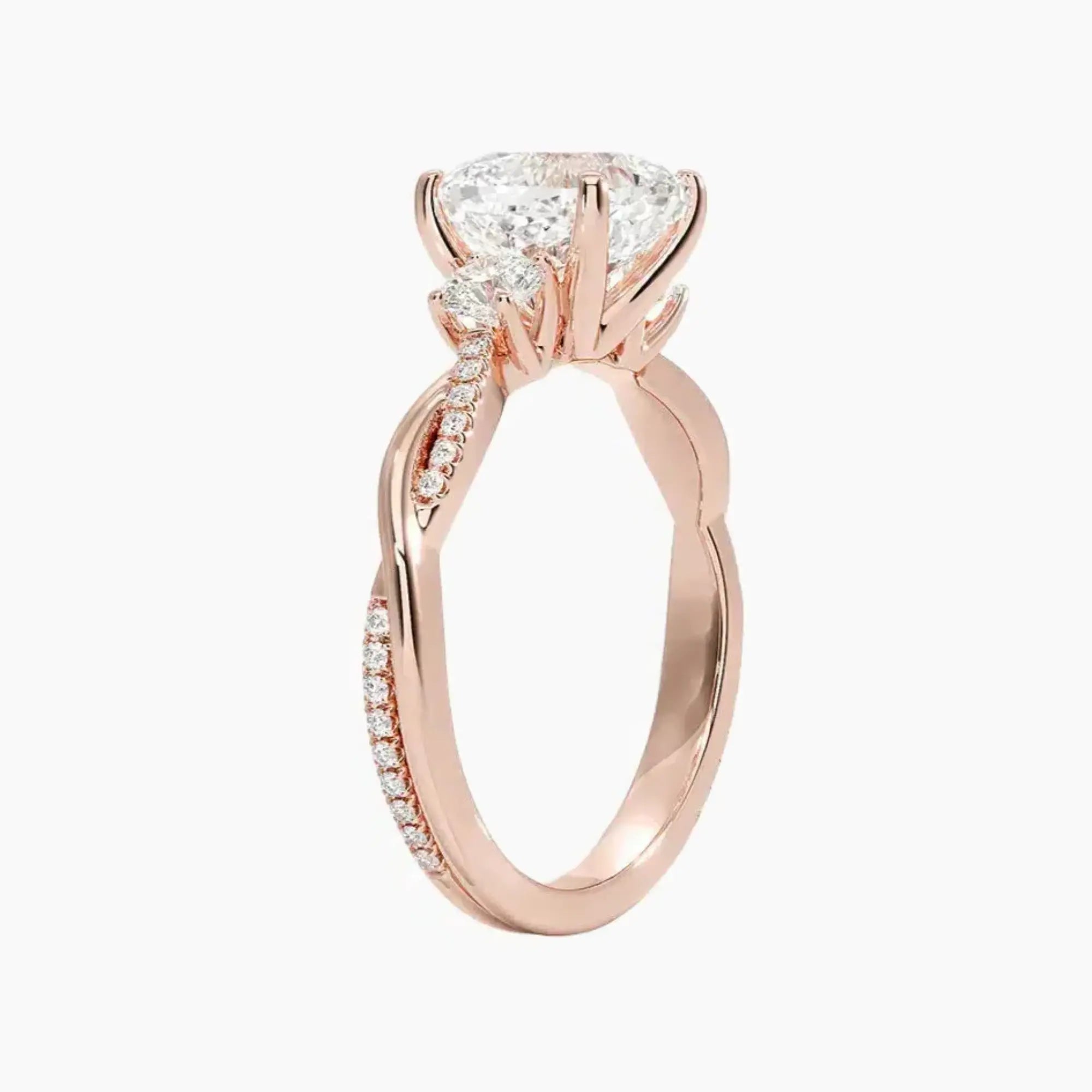Calista Twisted Cushion Designer 2.5 Carat Lab Grown Diamond Engagement Ring in 14K Rose Gold