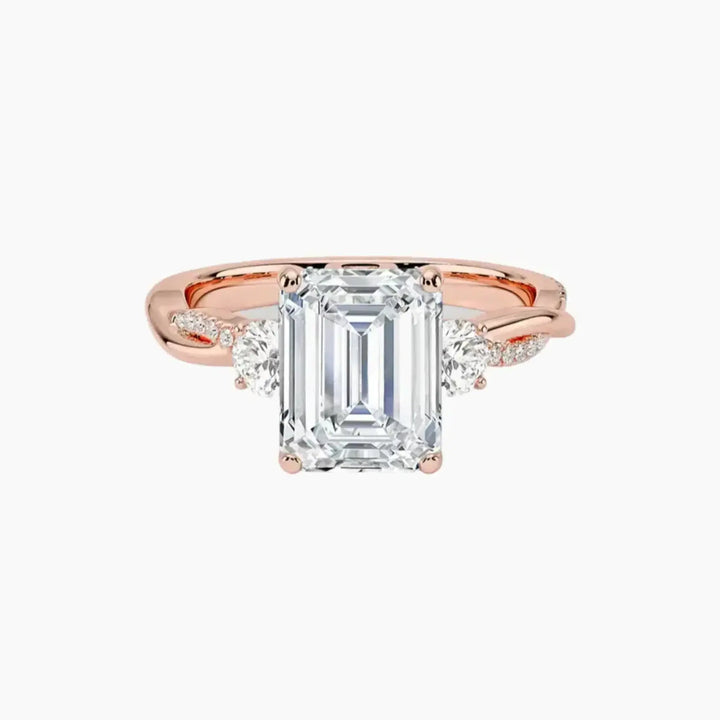 Calista Twisted Emerald Designer 3 Carat Lab Grown Diamond Engagement Ring in 18K Rose Gold