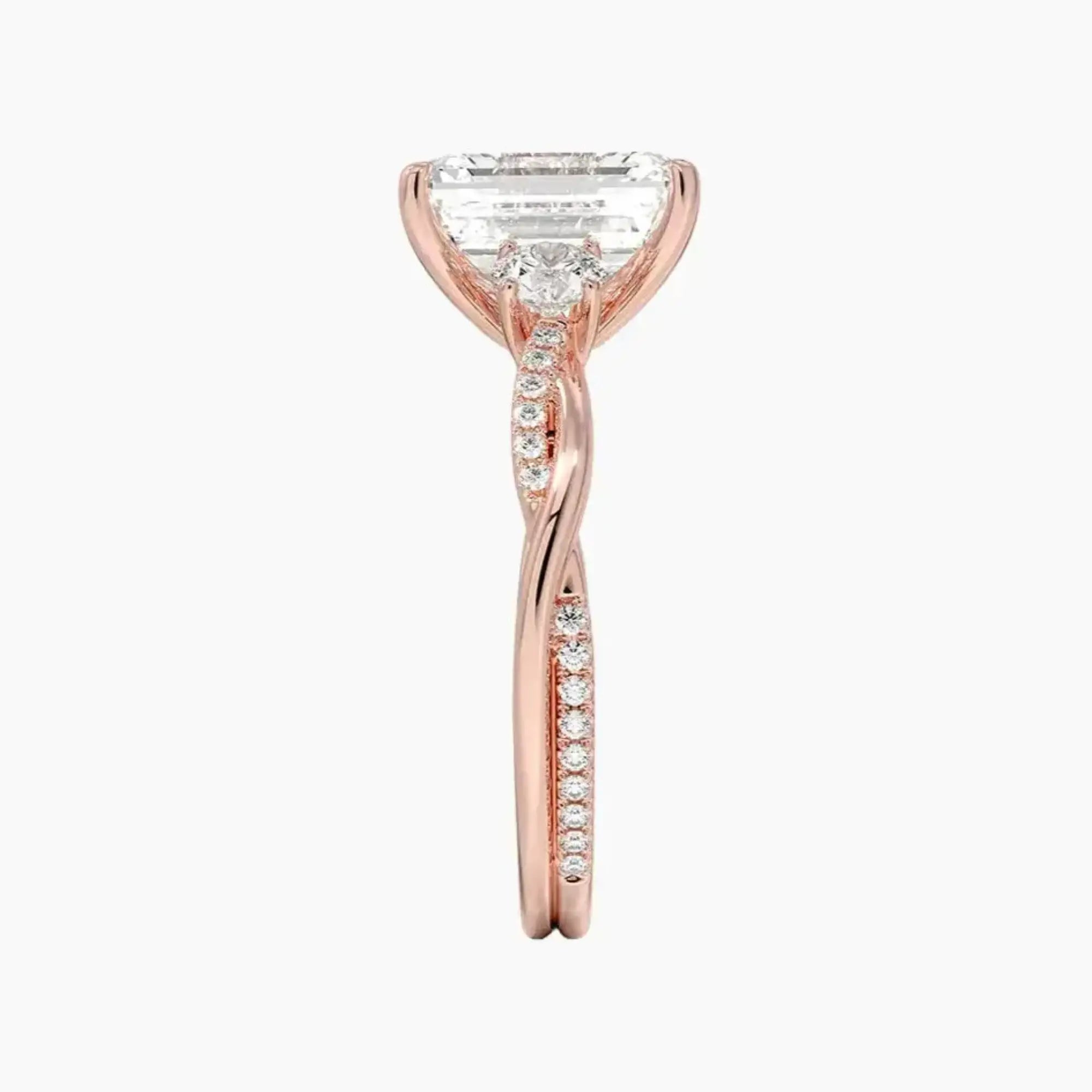 Calista Twisted Emerald Designer 1 Carat Lab Grown Diamond Engagement Ring in 18K Rose Gold