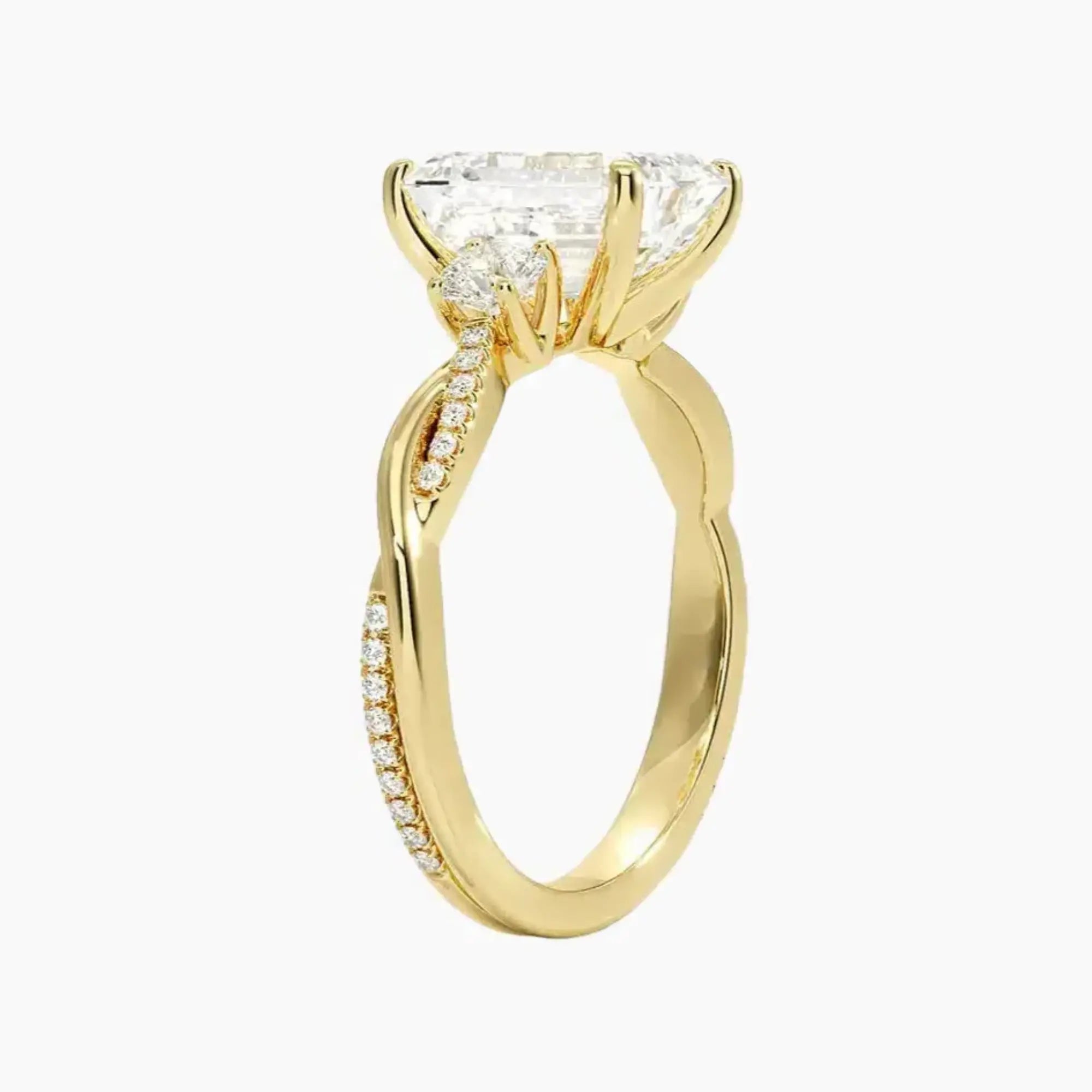 Calista Twisted Emerald Designer 2 Carat Lab Grown Diamond Engagement Ring in 18K Yellow Gold