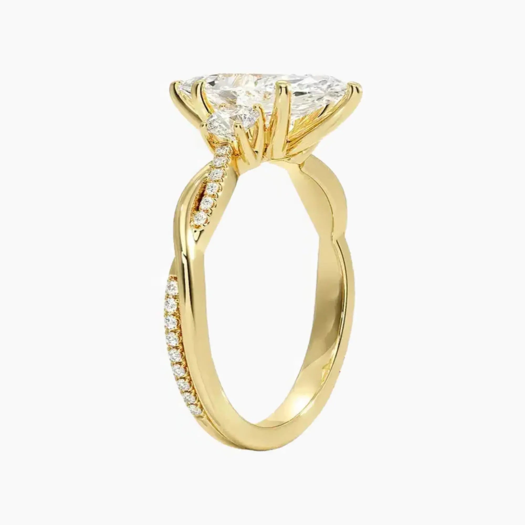 Calista Twisted Marquise Designer 2 Carat Lab Grown Diamond Engagement Ring in 14K Yellow Gold