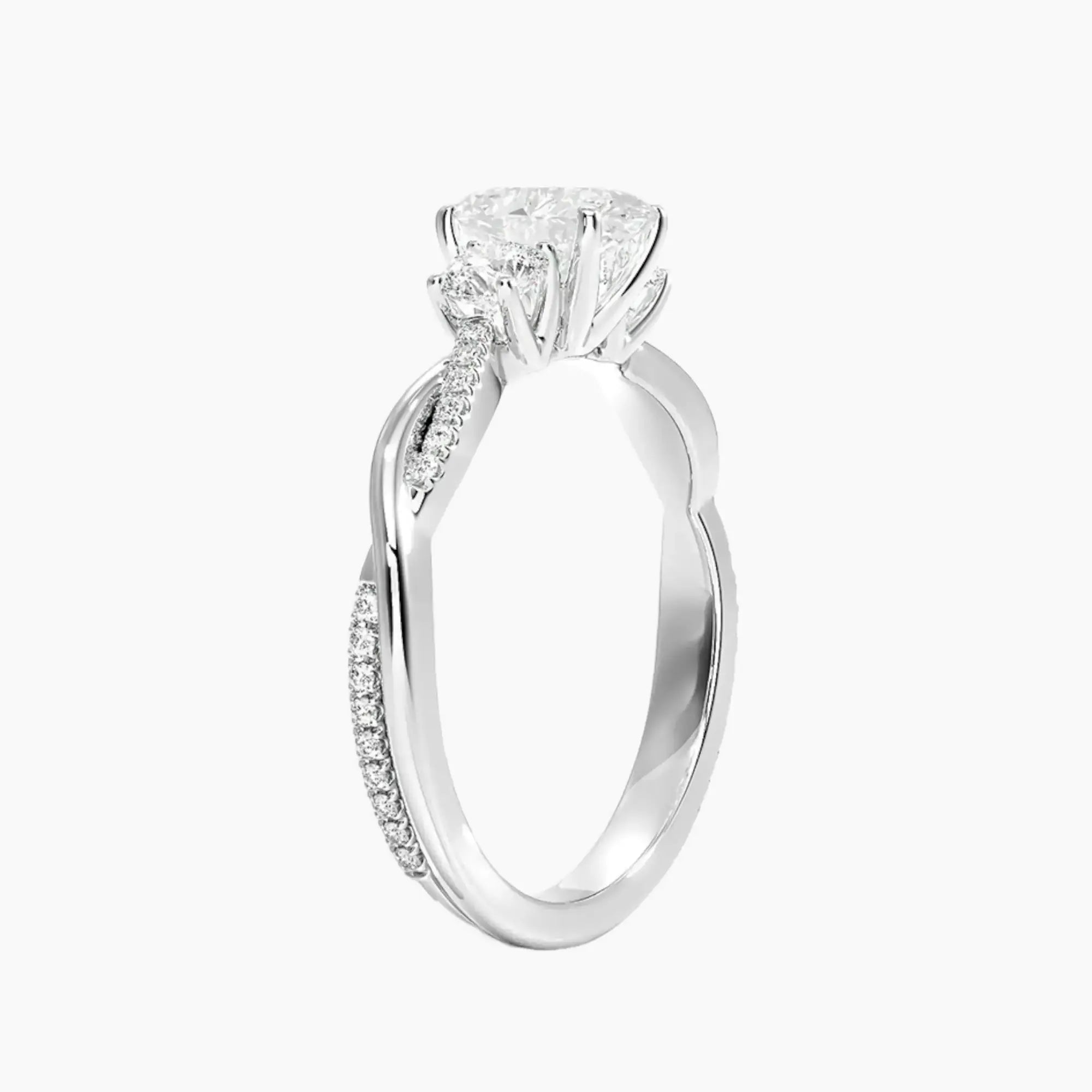 Calista Twisted Oval Designer 3 Carat Lab Grown Diamond Engagement Ring in 14K White Gold