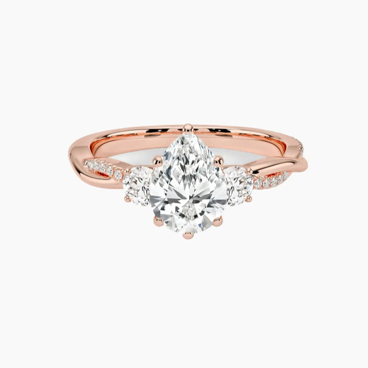 Calista Twisted Pear Designer 3 Carat Lab Grown Diamond Engagement Ring in 14K Rose Gold