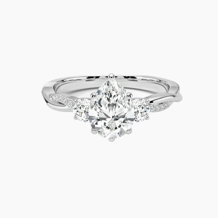 Calista Twisted Pear Designer 2.5 Carat Lab Grown Diamond Engagement Ring in 18K White Gold