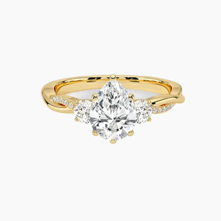 Calista Twisted Pear Designer 3 Carat Lab Grown Diamond Engagement Ring in 14K Yellow Gold