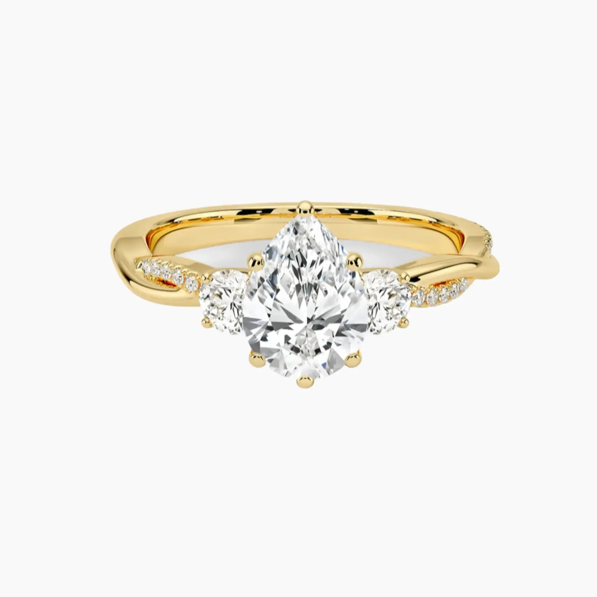 Calista Twisted Pear Designer 3 Carat Lab Grown Diamond Engagement Ring in 18K Yellow Gold