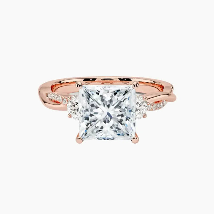 Calista Twisted Princess Designer 3 Carat Lab Grown Diamond Engagement Ring in 14K Rose Gold