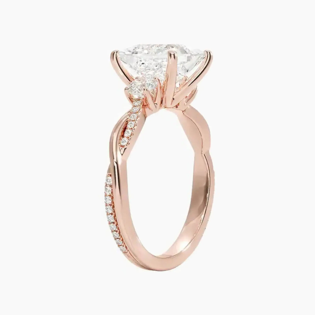 Calista Twisted Princess Designer 3 Carat Lab Grown Diamond Engagement Ring in 14K Rose Gold