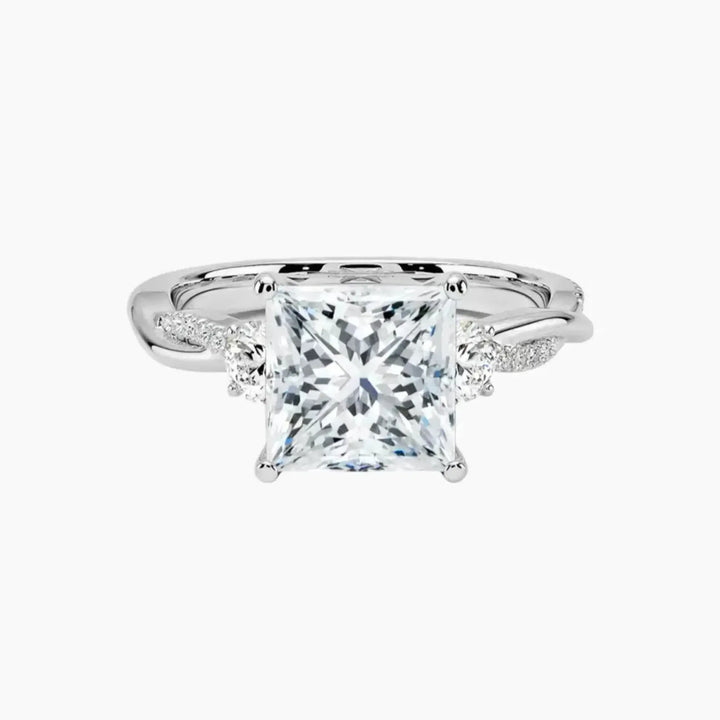 Calista Twisted Princess Designer 3 Carat Lab Grown Diamond Engagement Ring in 18K White Gold