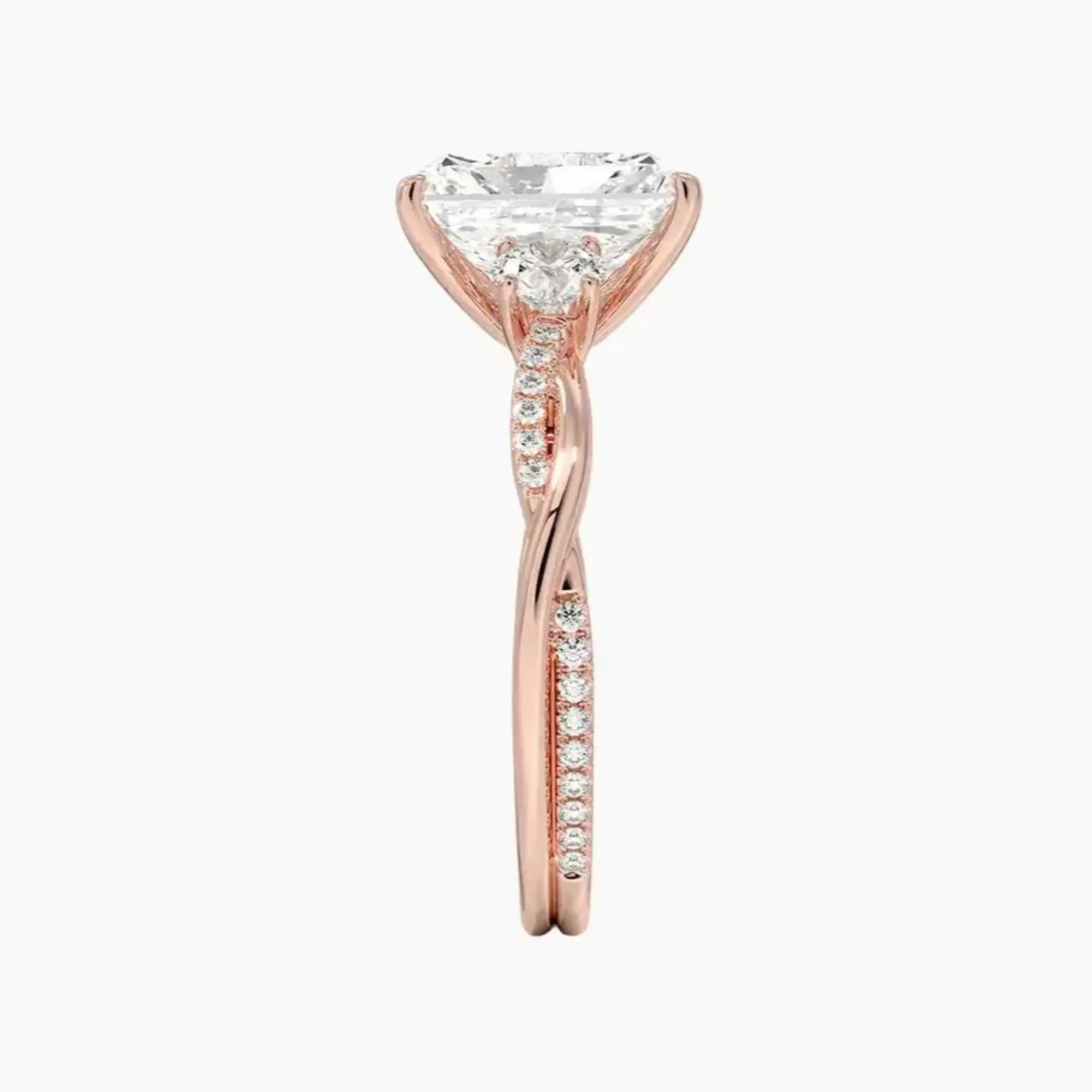 Calista Twisted Radiant Designer 2.5 Carat Lab Grown Diamond Engagement Ring in 18K Rose Gold
