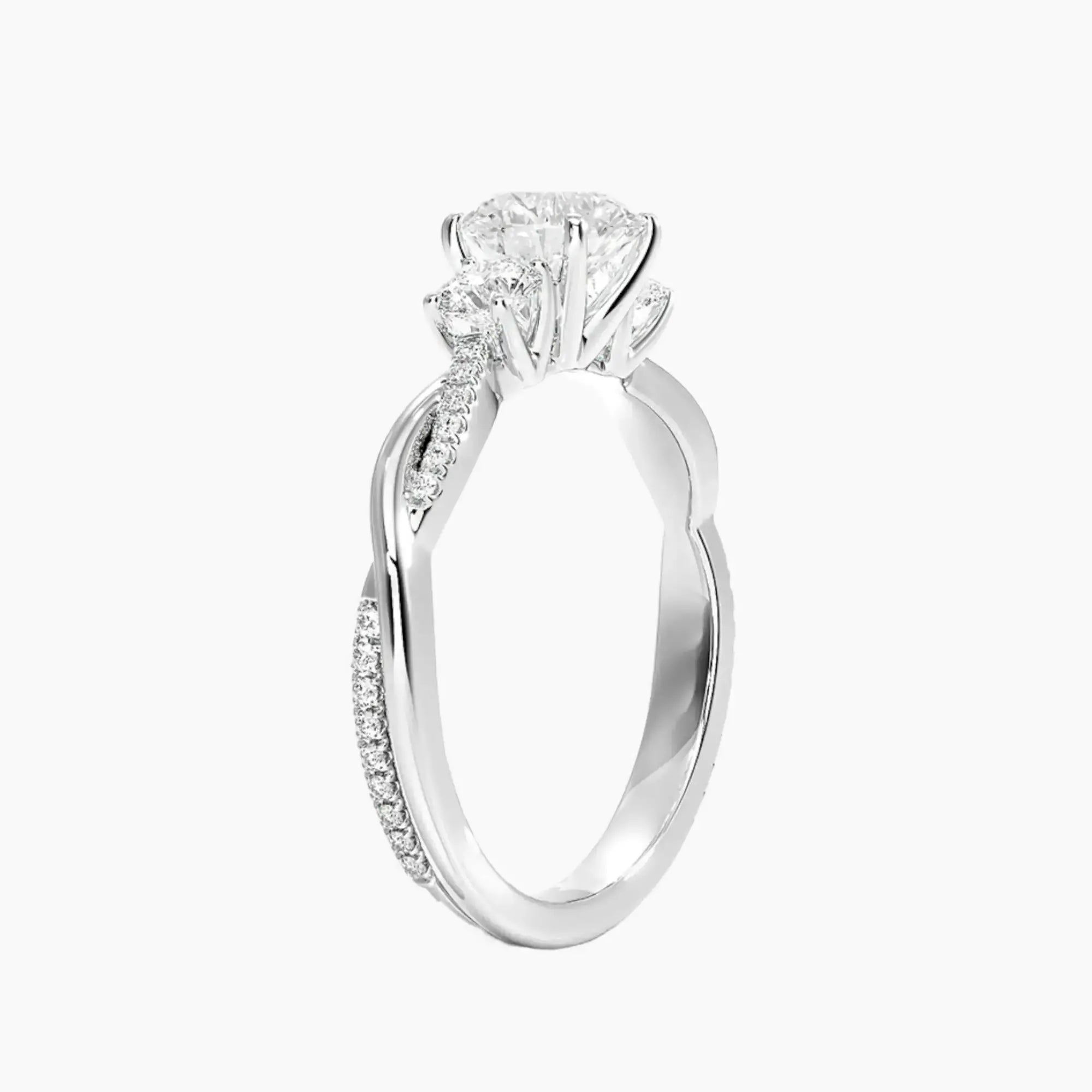 Calista Twisted Round Designer 1 Carat Lab Grown Diamond Engagement Ring in 18K White Gold
