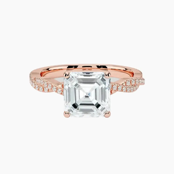 Briar Asscher Designer 2 Carat Lab Grown Diamond Engagement Ring in 18K Rose Gold
