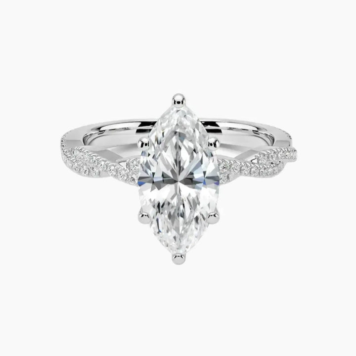 Cassia Marquise Designer 3 Carat Lab Grown Diamond Engagement Ring in 18K White Gold