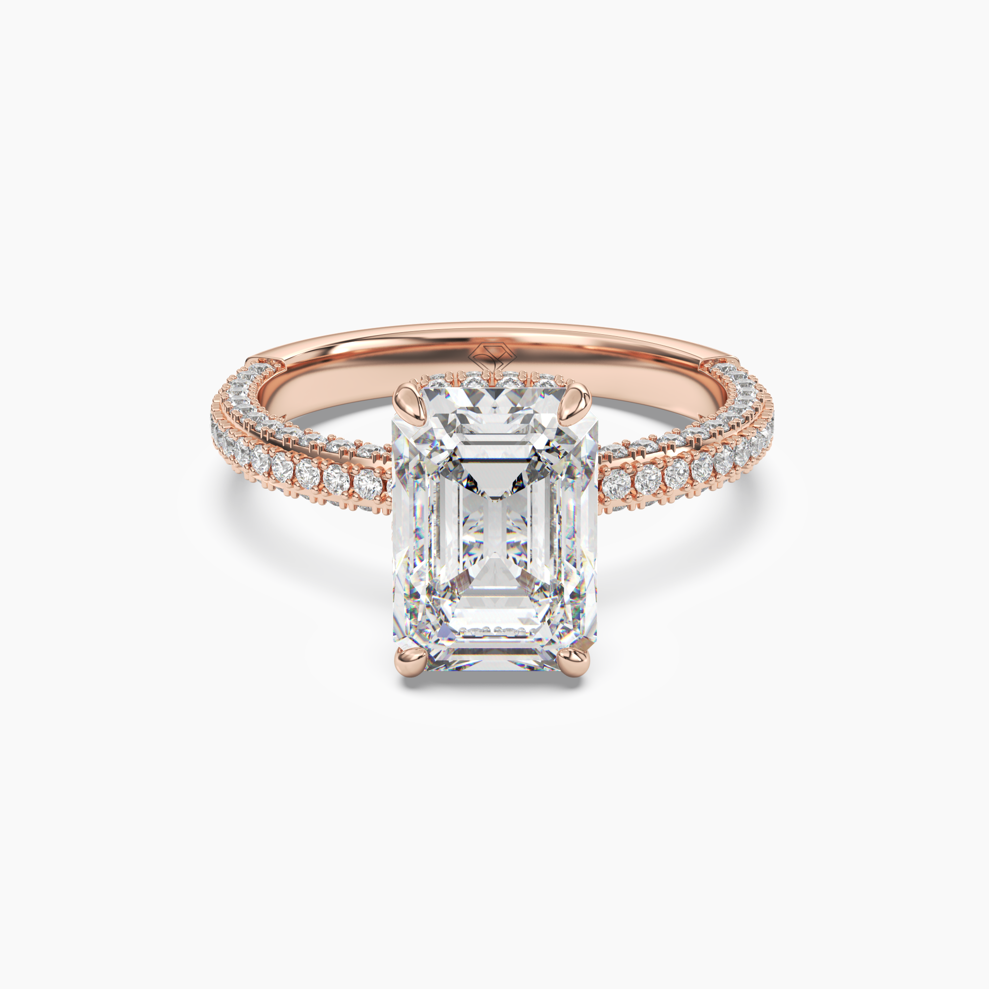 Vesper Emerald Hidden Halo 3 Carat Lab Grown Diamond Engagement Ring in 14K Rose Gold