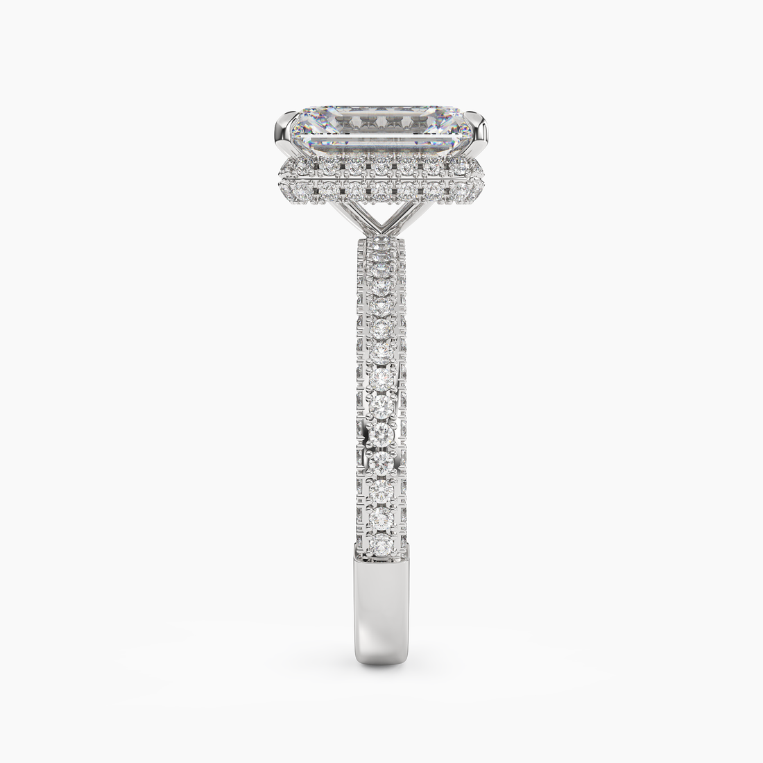 Vesper Emerald Hidden Halo Diamond Ring Setting in 18K White Gold