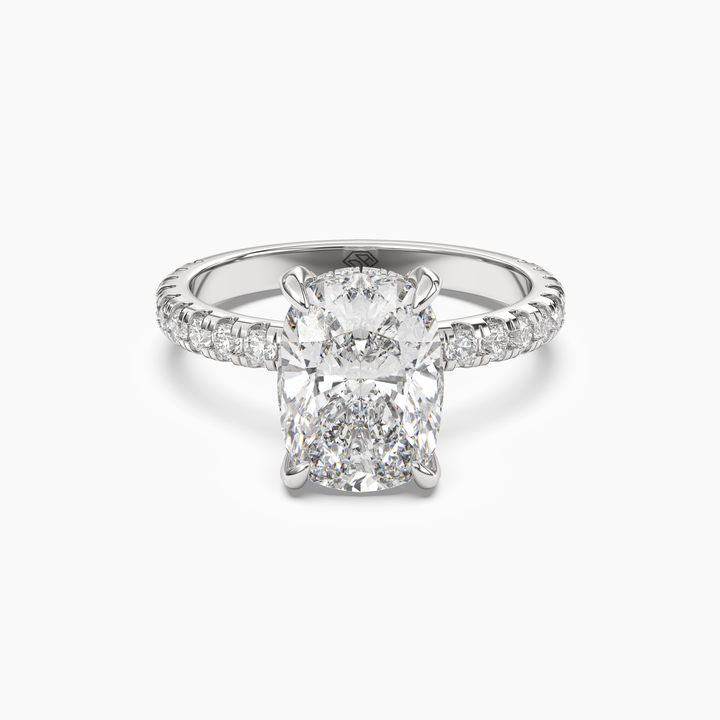 Breeze Cushion Hidden Halo 3 Carat Lab Grown Diamond Engagement Ring in 18K White Gold