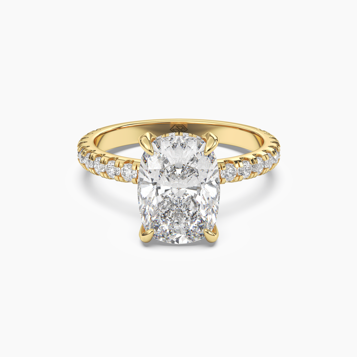 Breeze Cushion Hidden Halo 2.5 Carat Lab Grown Diamond Engagement Ring in 18K Yellow Gold