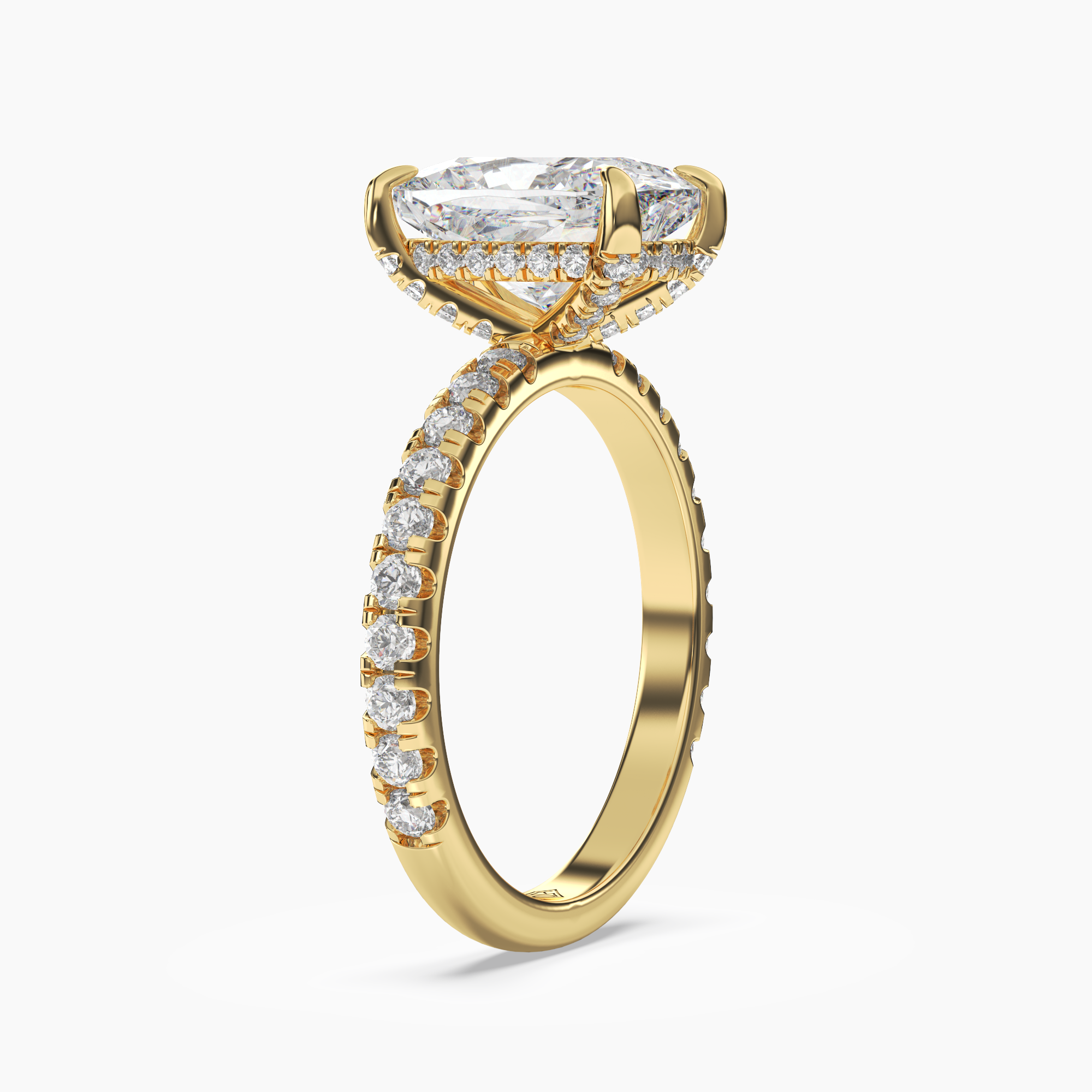 Breeze Cushion Hidden Halo 2.5 Carat Lab Grown Diamond Engagement Ring in 18K Yellow Gold