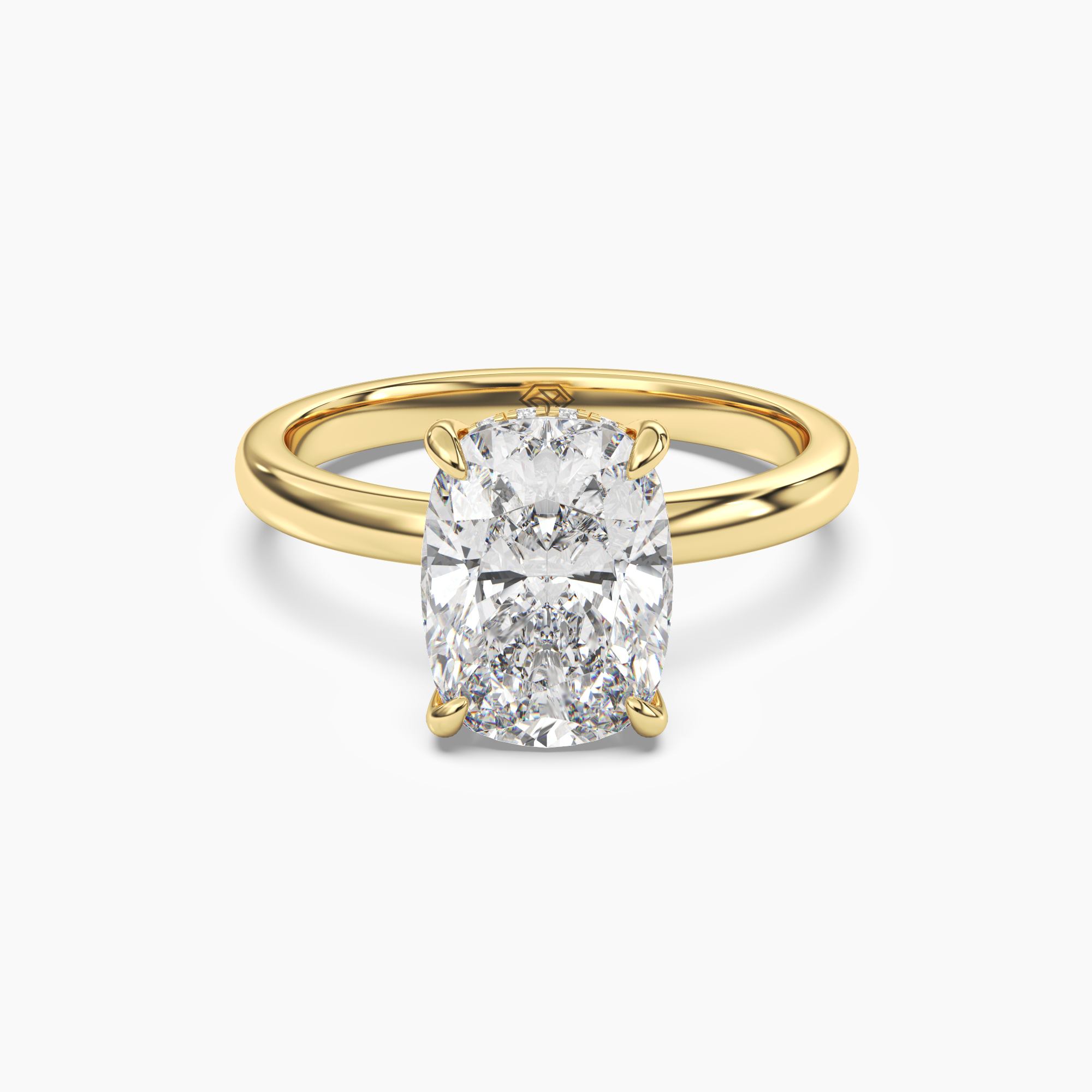 Lyric Cushion Hidden Halo 3 Carat Lab Grown Diamond Engagement Ring in 14K Yellow Gold