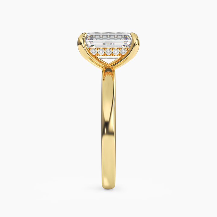 Lyric Emerald Hidden Halo 3 Carat Lab Grown Diamond Engagement Ring in 18K Rose Gold
