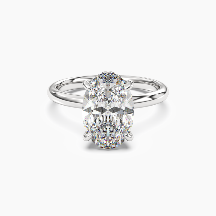 Lyric Oval Hidden Halo 3 Carat Lab Grown Diamond Engagement Ring in 18K White Gold