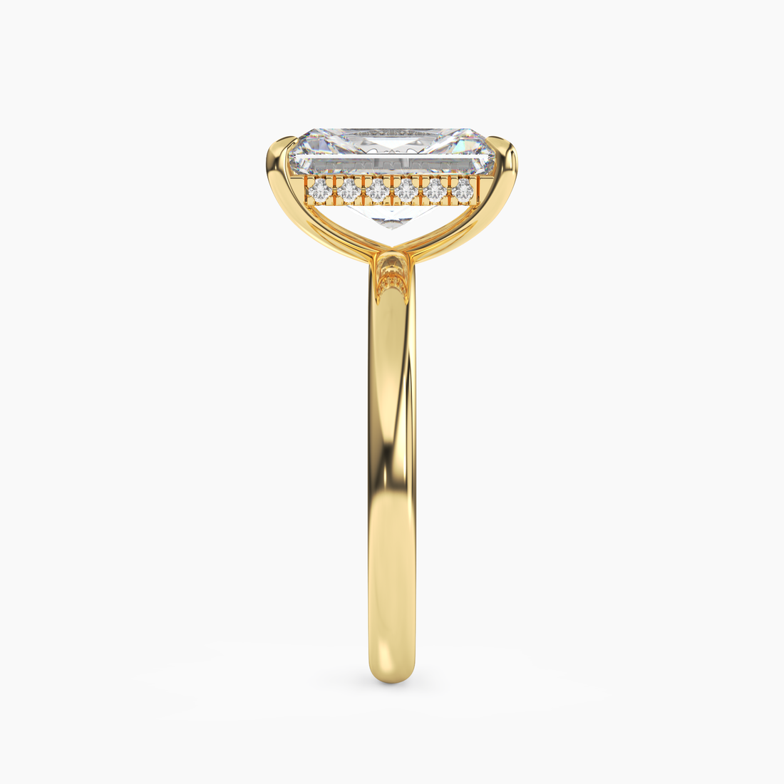 Lyric Radiant Hidden Halo 2 Carat Lab Grown Diamond Engagement Ring in 18K Yellow Gold