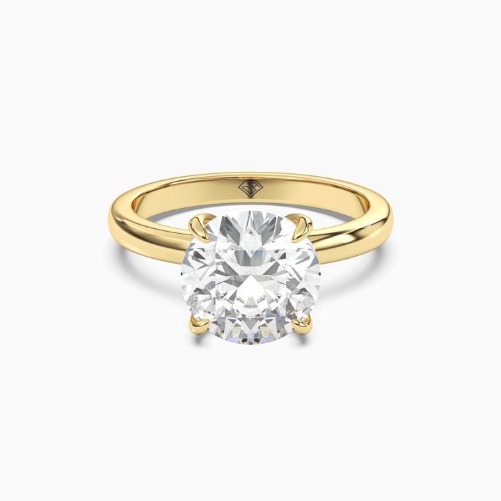 Lyric Round Hidden Halo 3 Carat Lab Grown Diamond Engagement Ring in 14K Yellow Gold