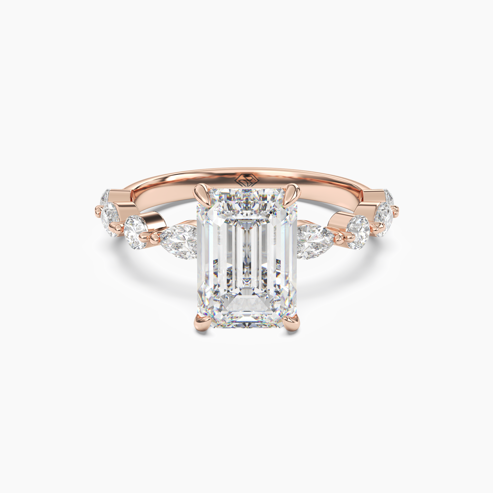 Sonnet Emerald Solitaire Diamond Ring Setting in 18K Rose Gold