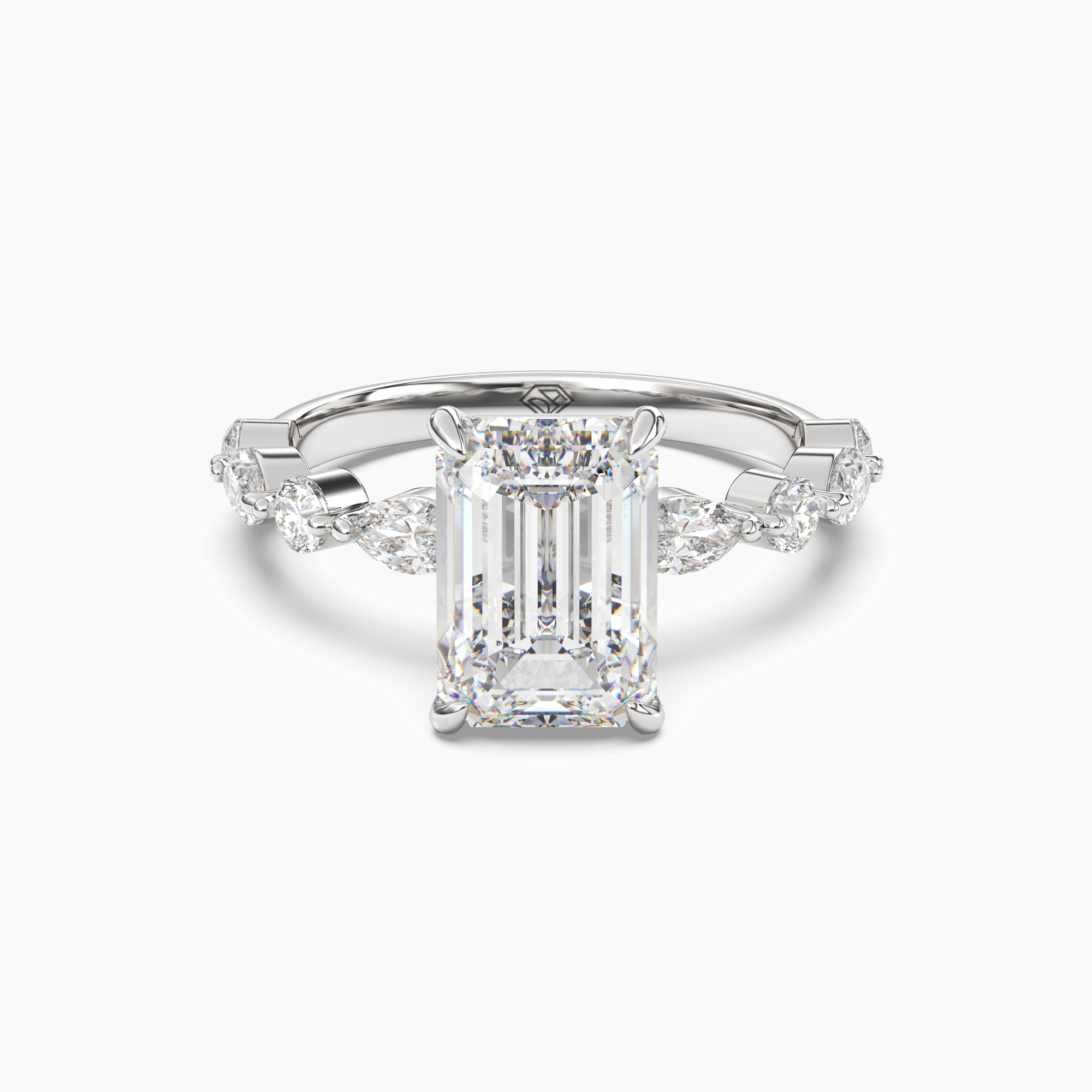 Sonnet Emerald Solitaire Diamond Ring Setting in 14K White Gold