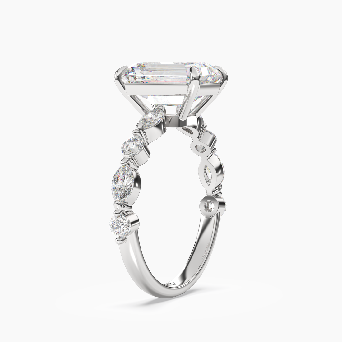 Sonnet Emerald Solitaire 3 Carat Lab Grown Diamond Engagement Ring in 18K White Gold