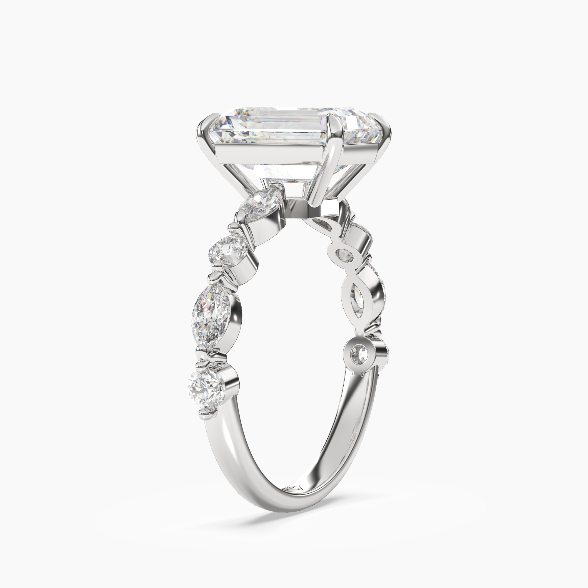 Sonnet Emerald Solitaire Diamond Ring Setting in 14K White Gold