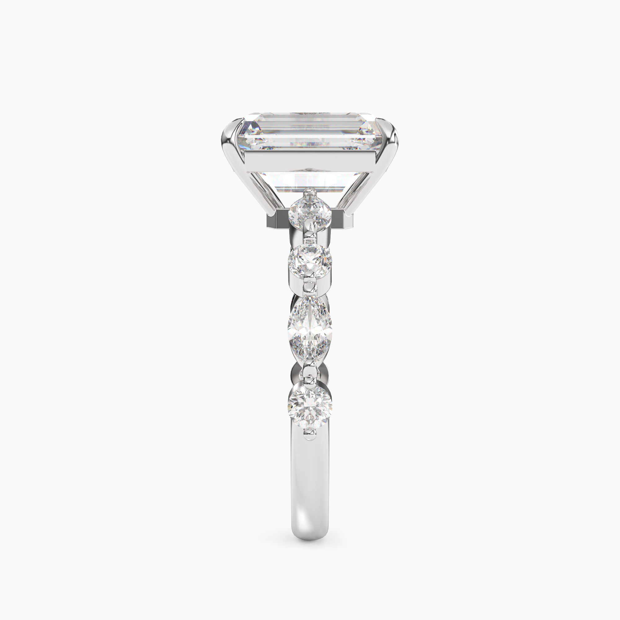 Sonnet Emerald Solitaire Diamond Ring Setting in 18K White Gold