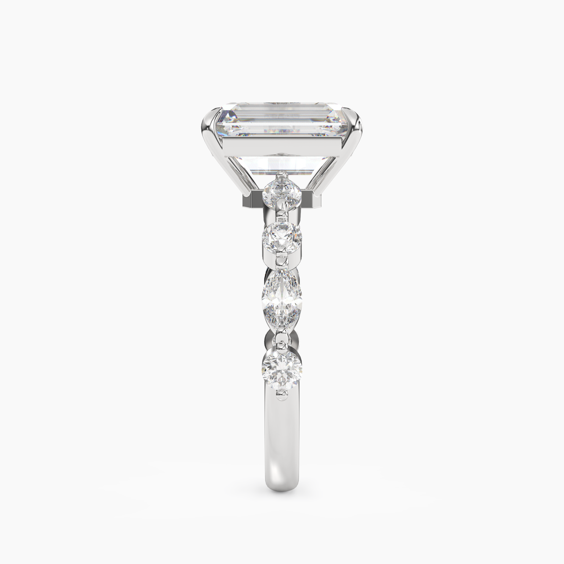 Sonnet Emerald Solitaire Diamond Ring Setting in 18K White Gold