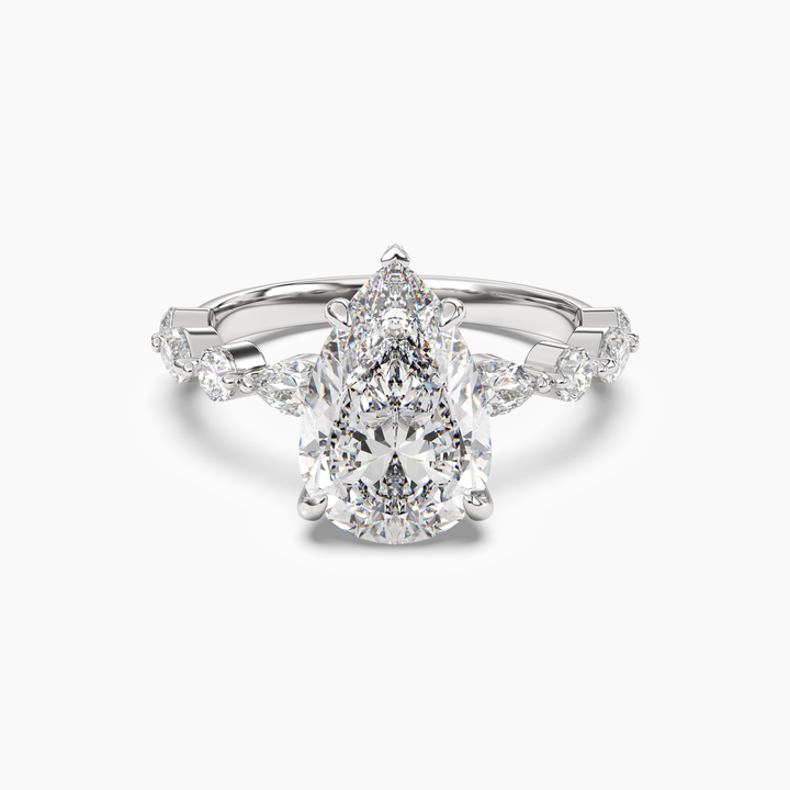 Sonnet Pear Solitaire 2.5 Carat Lab Grown Diamond Engagement Ring in 14K White Gold