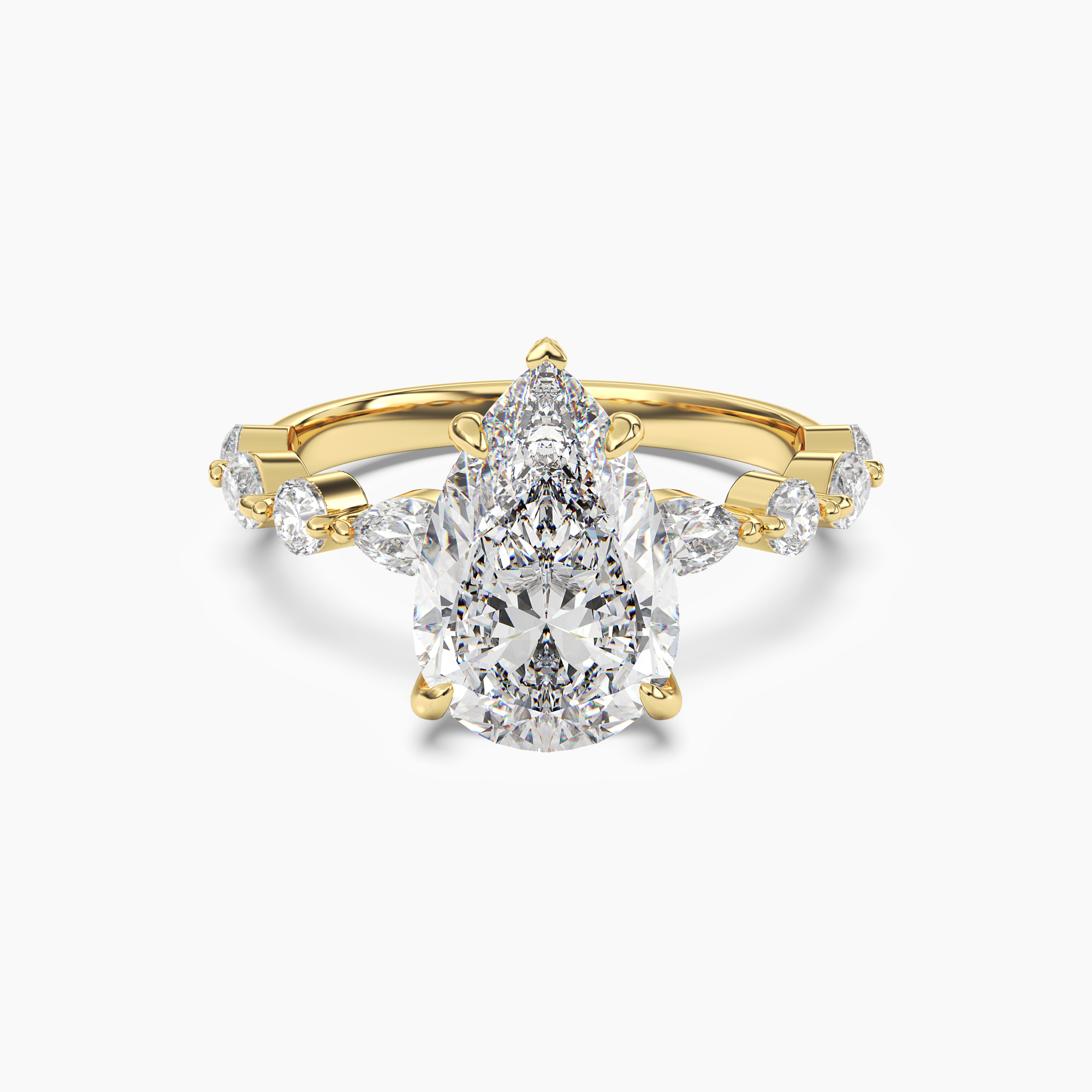 Sonnet Pear Solitaire 3 Carat Lab Grown Diamond Engagement Ring in 14K Yellow Gold