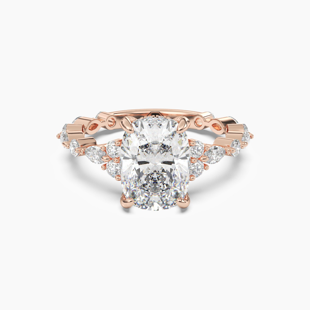 Lace Cushion Hidden Halo 1 Carat Lab Grown Diamond Engagement Ring in 14K White Gold