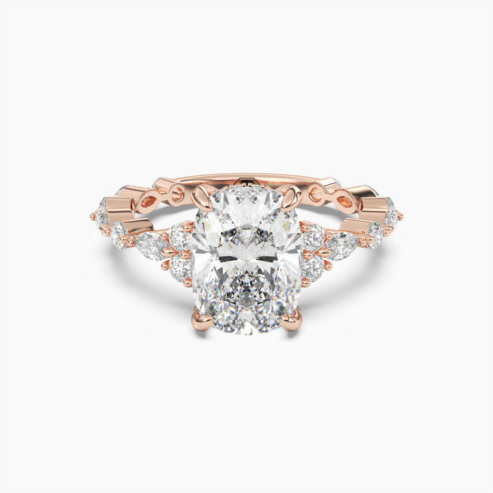 Lace Cushion Hidden Halo 2.5 Carat Lab Grown Diamond Engagement Ring in 18K Rose Gold
