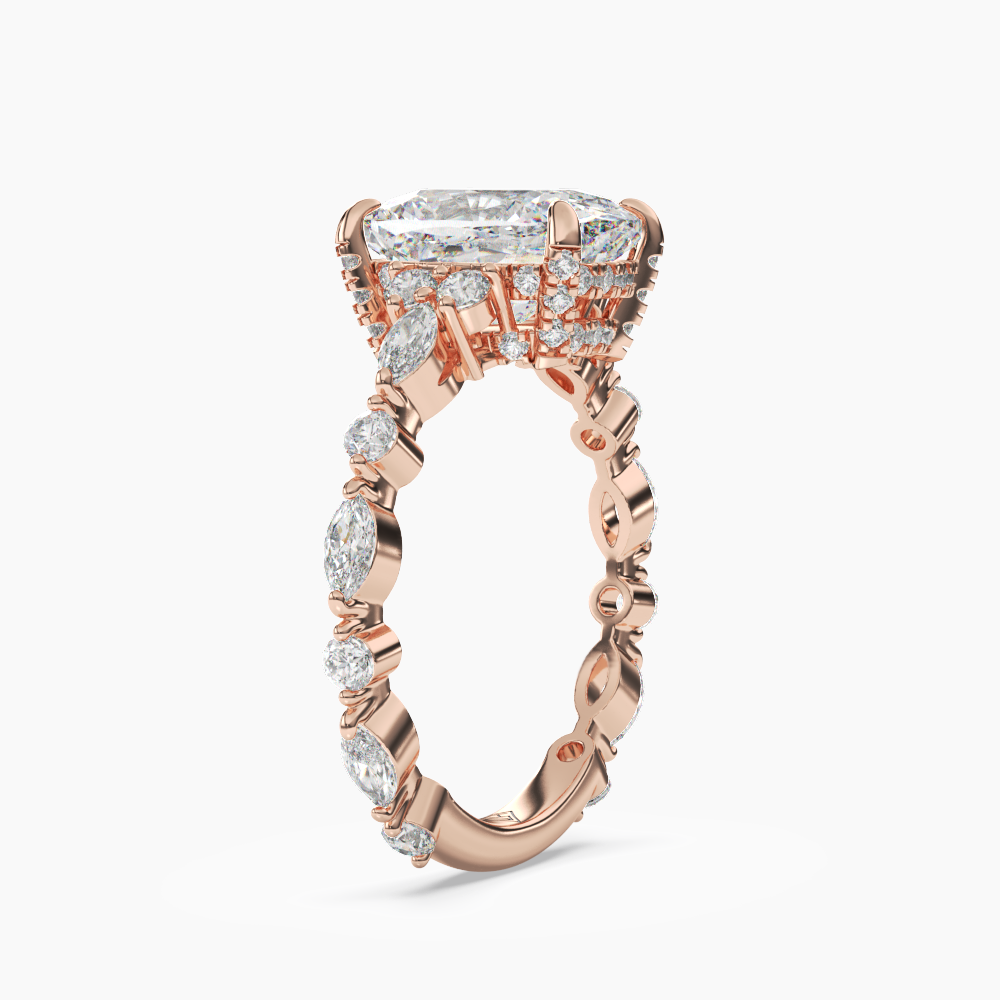 Lace Cushion Hidden Halo 3 Carat Lab Grown Diamond Engagement Ring in 18K Rose Gold