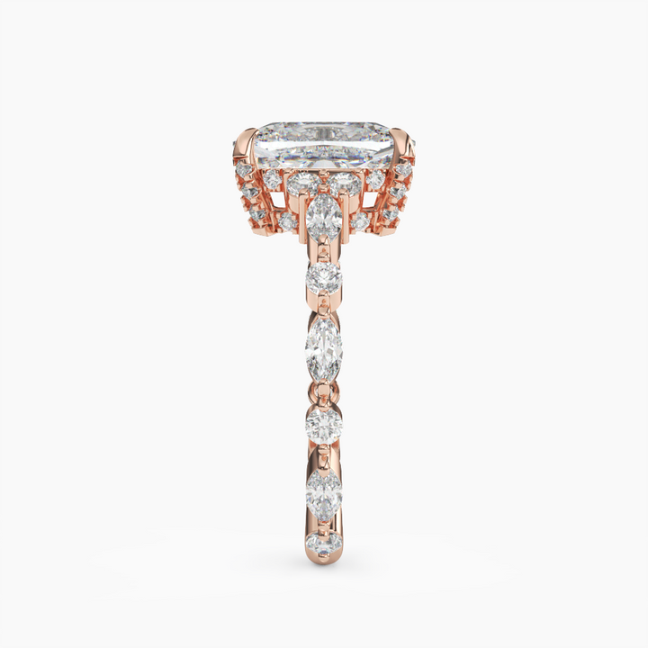 Lace Cushion Hidden Halo 1 Carat Lab Grown Diamond Engagement Ring in 18K Yellow Gold