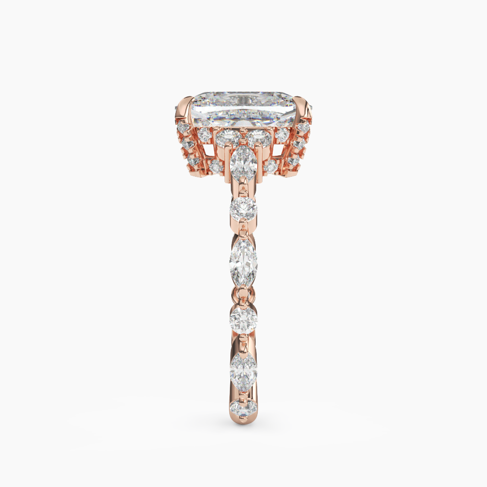 Lace Cushion Hidden Halo 1.5 Carat Lab Grown Diamond Engagement Ring in 18K Rose Gold